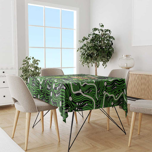 Sydney Thunder Cricket Mascot Tablecloth Aboriginal Dot Art Green And Black Tribal Pattern