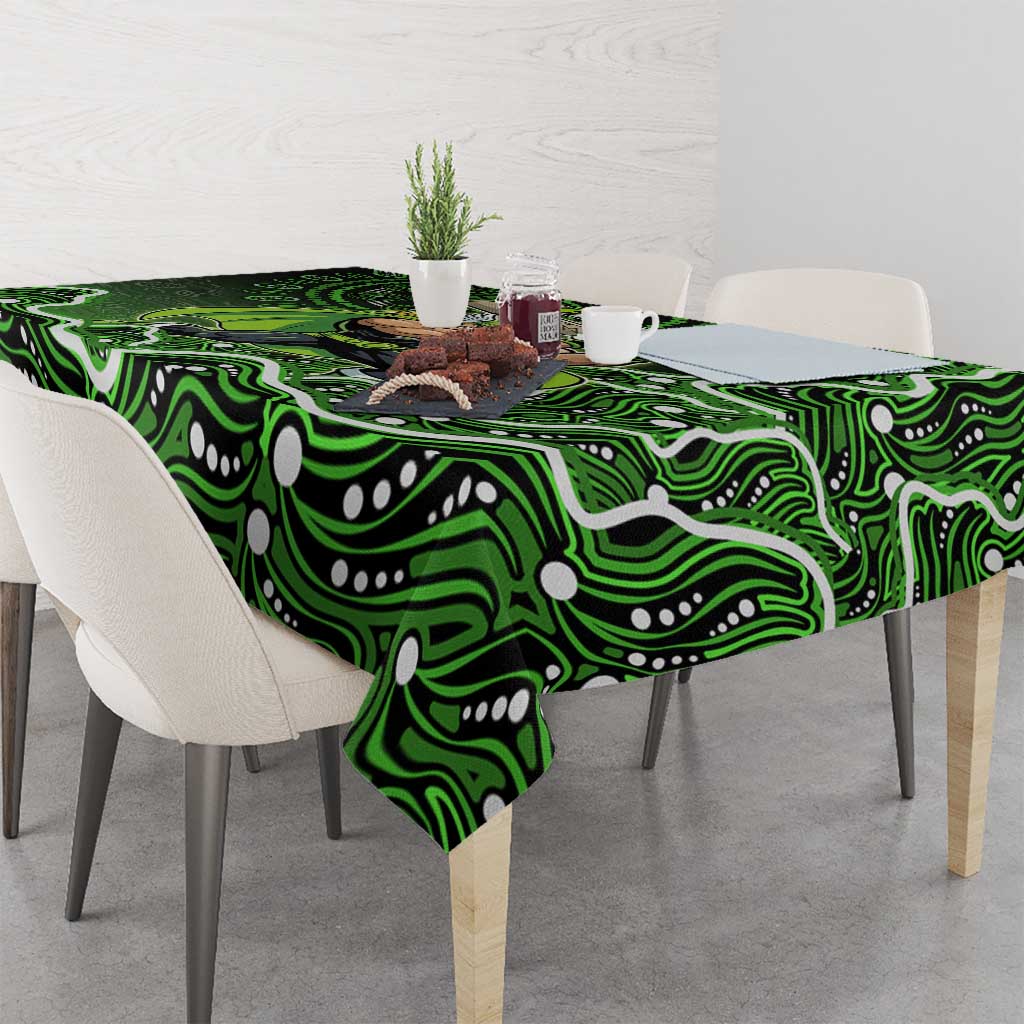 Sydney Thunder Cricket Mascot Tablecloth Aboriginal Dot Art Green And Black Tribal Pattern