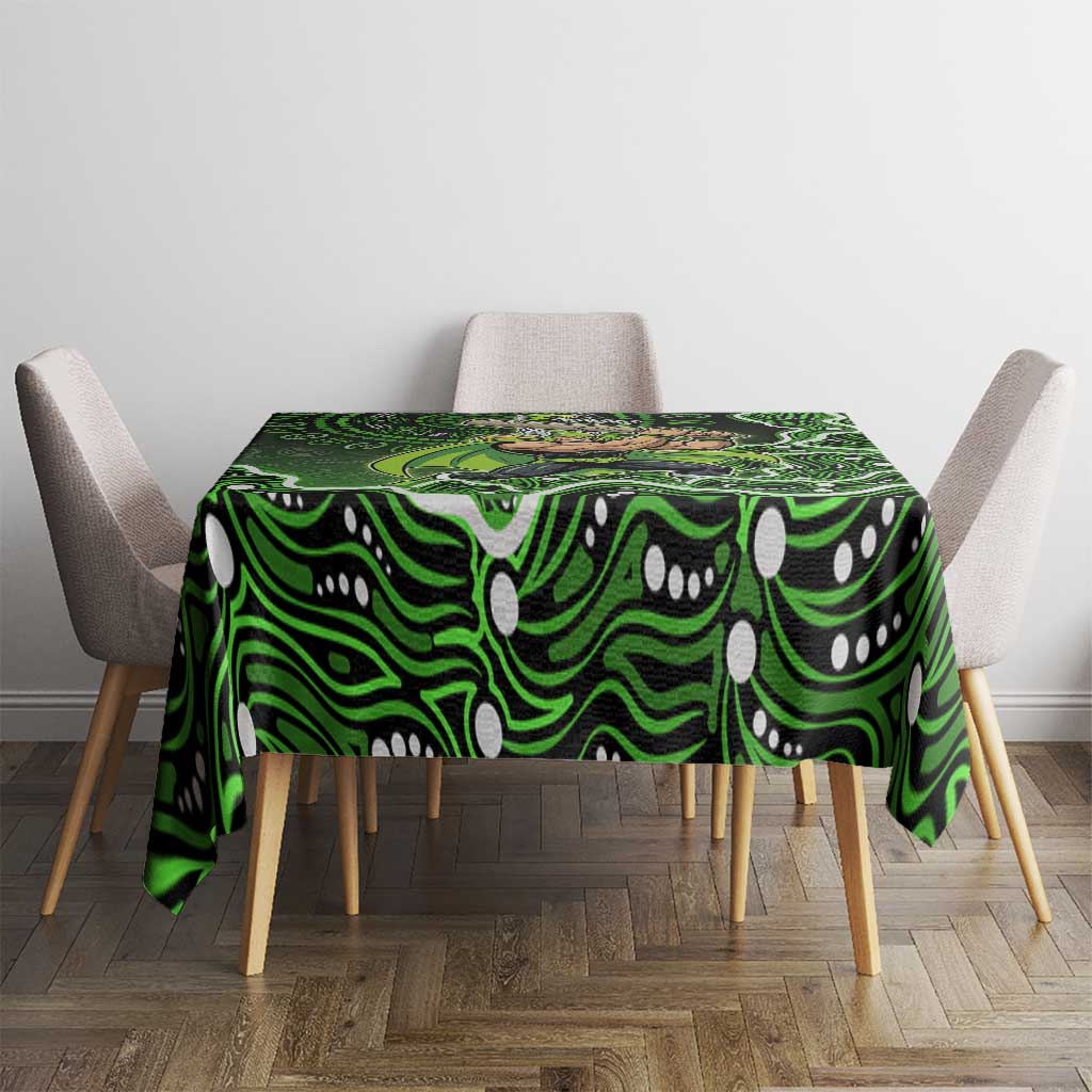 Sydney Thunder Cricket Mascot Tablecloth Aboriginal Dot Art Green And Black Tribal Pattern
