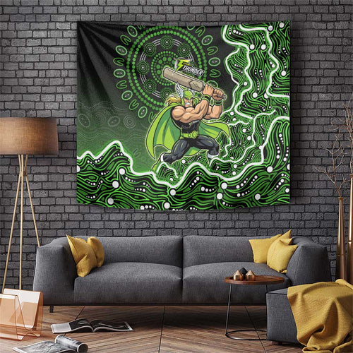 Sydney Thunder Cricket Mascot Tapestry Aboriginal Dot Art Green And Black Tribal Pattern