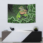 Sydney Thunder Cricket Mascot Tapestry Aboriginal Dot Art Green And Black Tribal Pattern