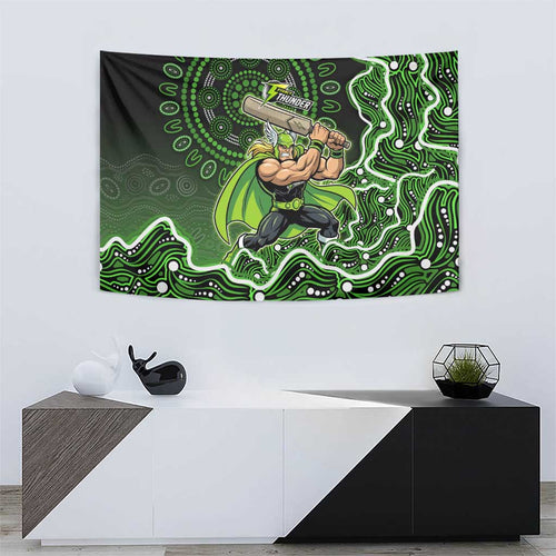 Sydney Thunder Cricket Mascot Tapestry Aboriginal Dot Art Green And Black Tribal Pattern