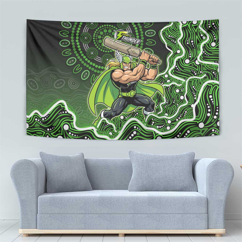 Sydney Thunder Cricket Mascot Tapestry Aboriginal Dot Art Green And Black Tribal Pattern