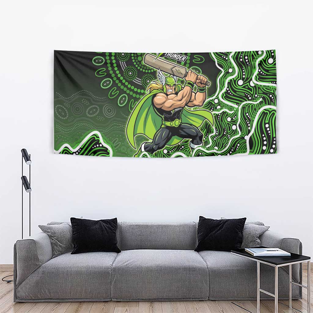 Sydney Thunder Cricket Mascot Tapestry Aboriginal Dot Art Green And Black Tribal Pattern