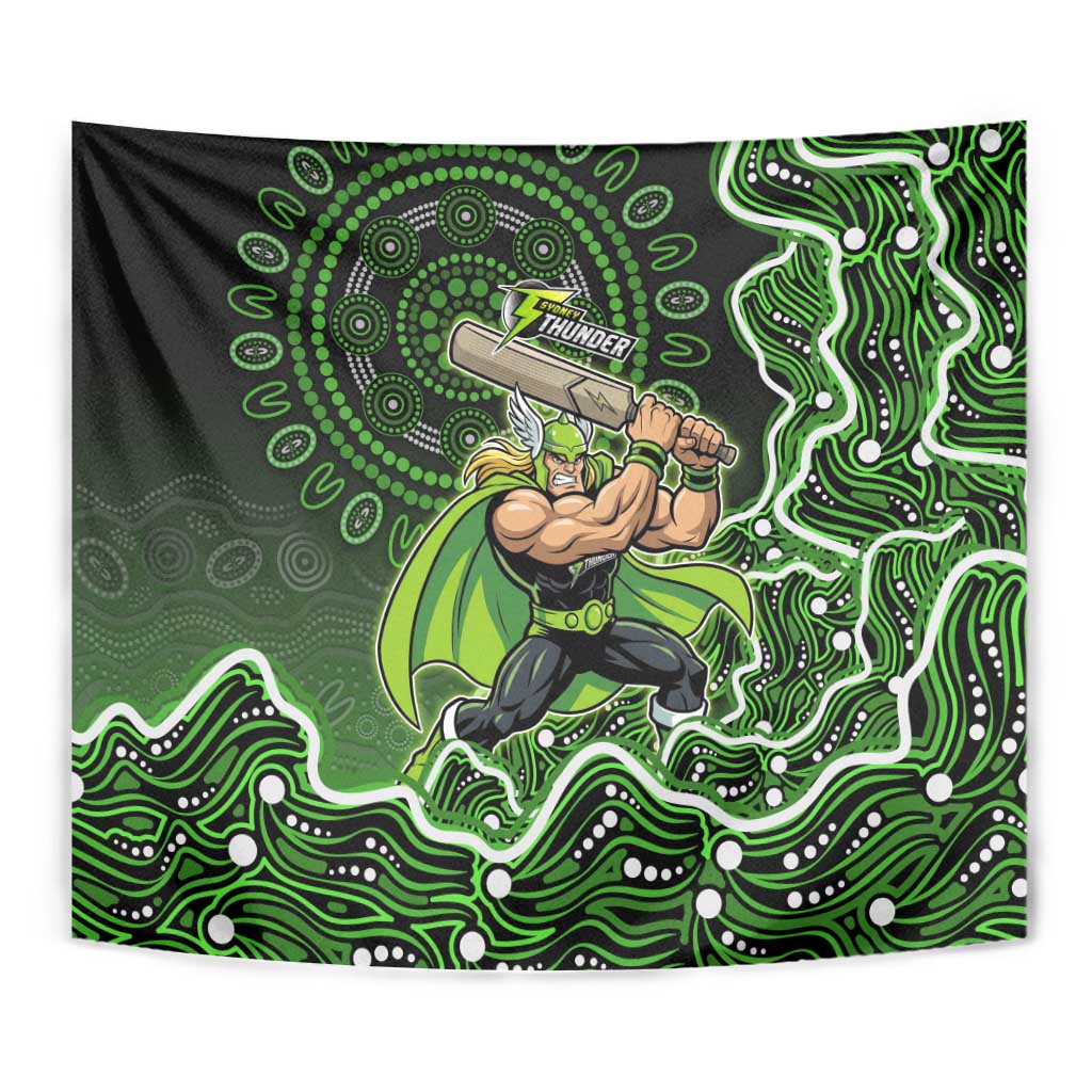 Sydney Thunder Cricket Mascot Tapestry Aboriginal Dot Art Green And Black Tribal Pattern