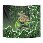 Sydney Thunder Cricket Mascot Tapestry Aboriginal Dot Art Green And Black Tribal Pattern
