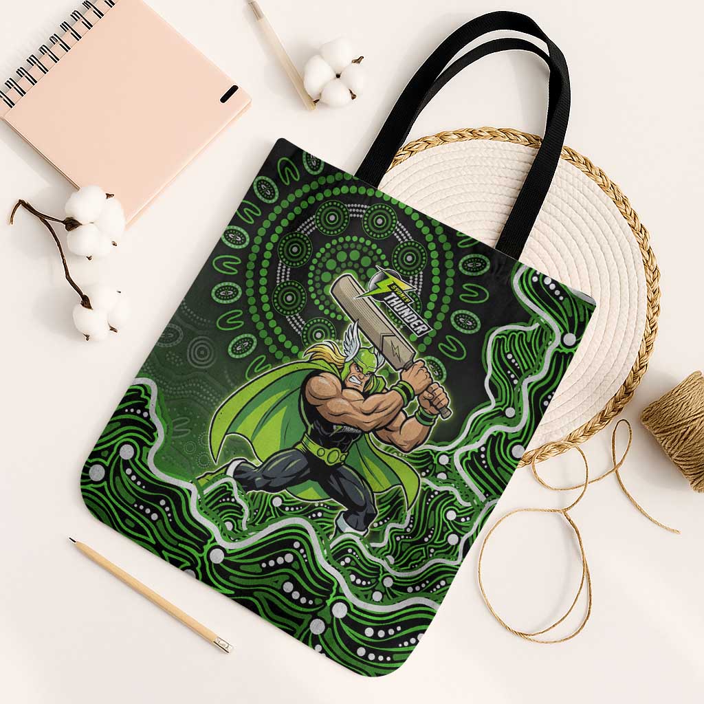 Sydney Thunder Cricket Mascot Tote Bag Aboriginal Dot Art Green And Black Tribal Pattern