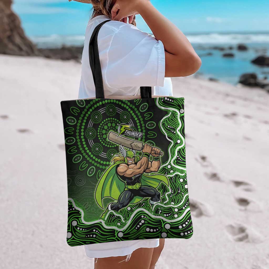 Sydney Thunder Cricket Mascot Tote Bag Aboriginal Dot Art Green And Black Tribal Pattern