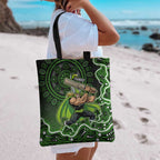 Sydney Thunder Cricket Mascot Tote Bag Aboriginal Dot Art Green And Black Tribal Pattern