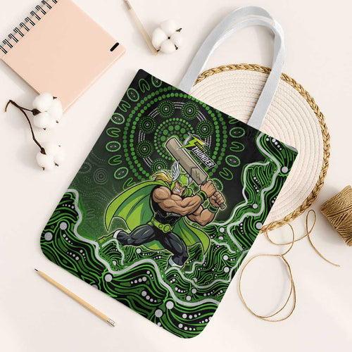Sydney Thunder Cricket Mascot Tote Bag Aboriginal Dot Art Green And Black Tribal Pattern