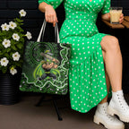 Sydney Thunder Cricket Mascot Tote Bag Aboriginal Dot Art Green And Black Tribal Pattern