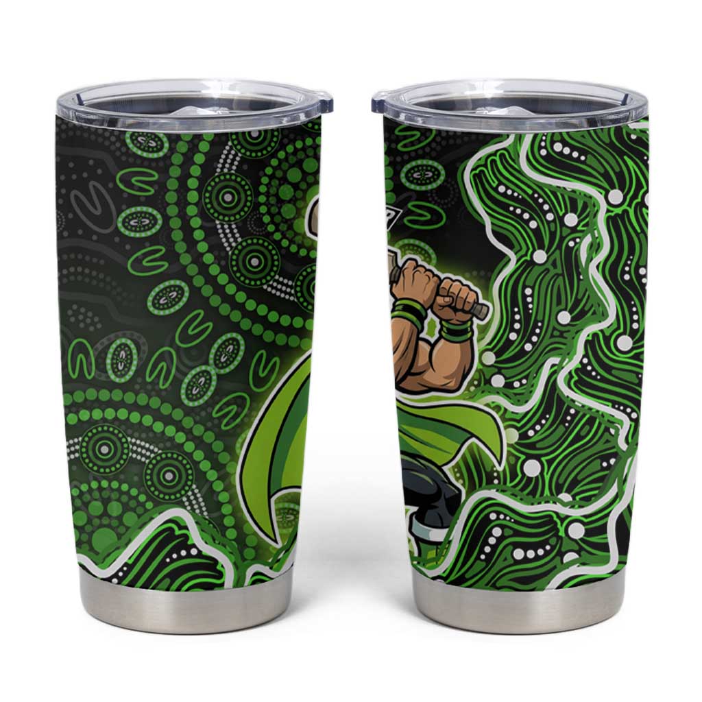 Sydney Thunder Cricket Mascot Tumbler Cup Aboriginal Dot Art Green And Black Tribal Pattern