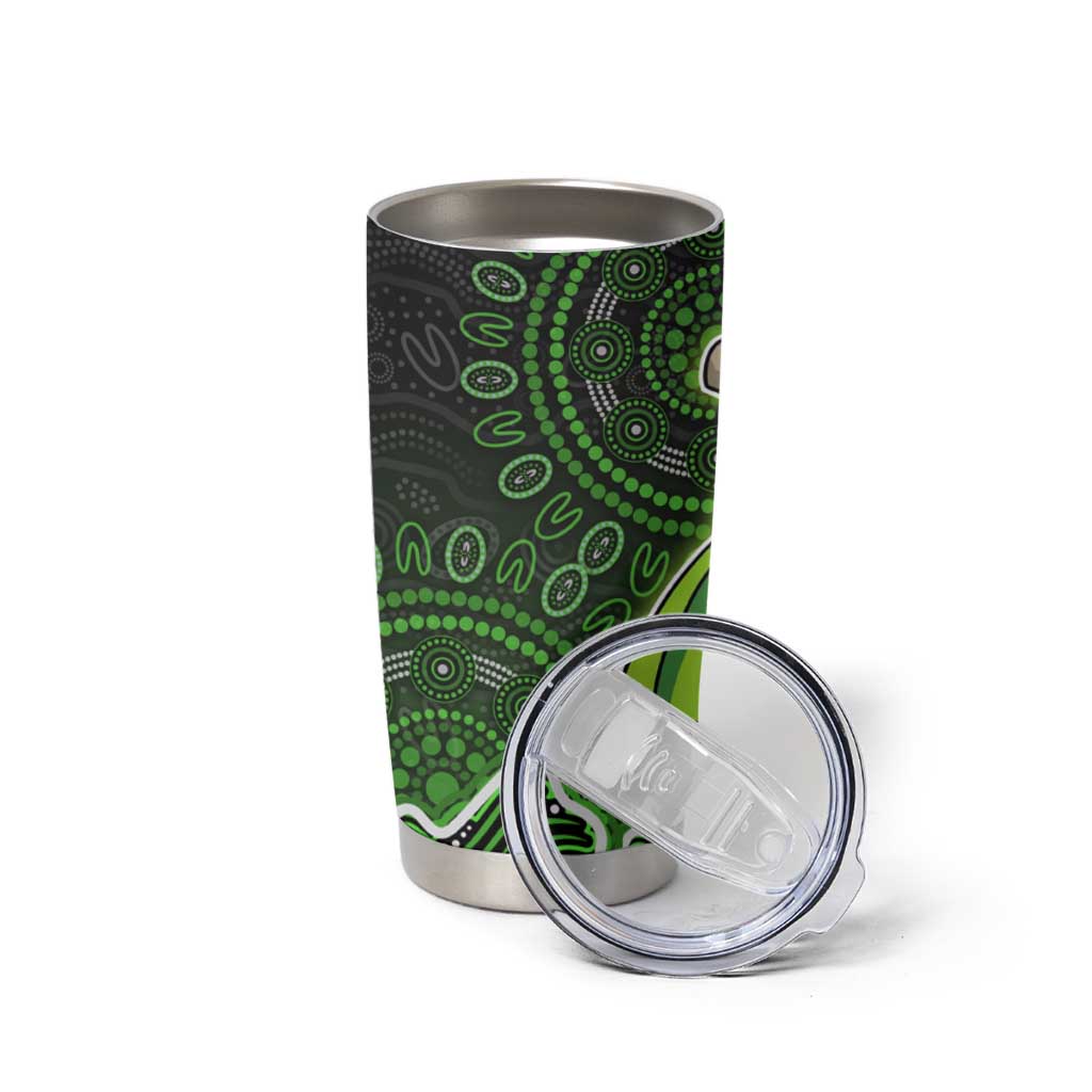 Sydney Thunder Cricket Mascot Tumbler Cup Aboriginal Dot Art Green And Black Tribal Pattern