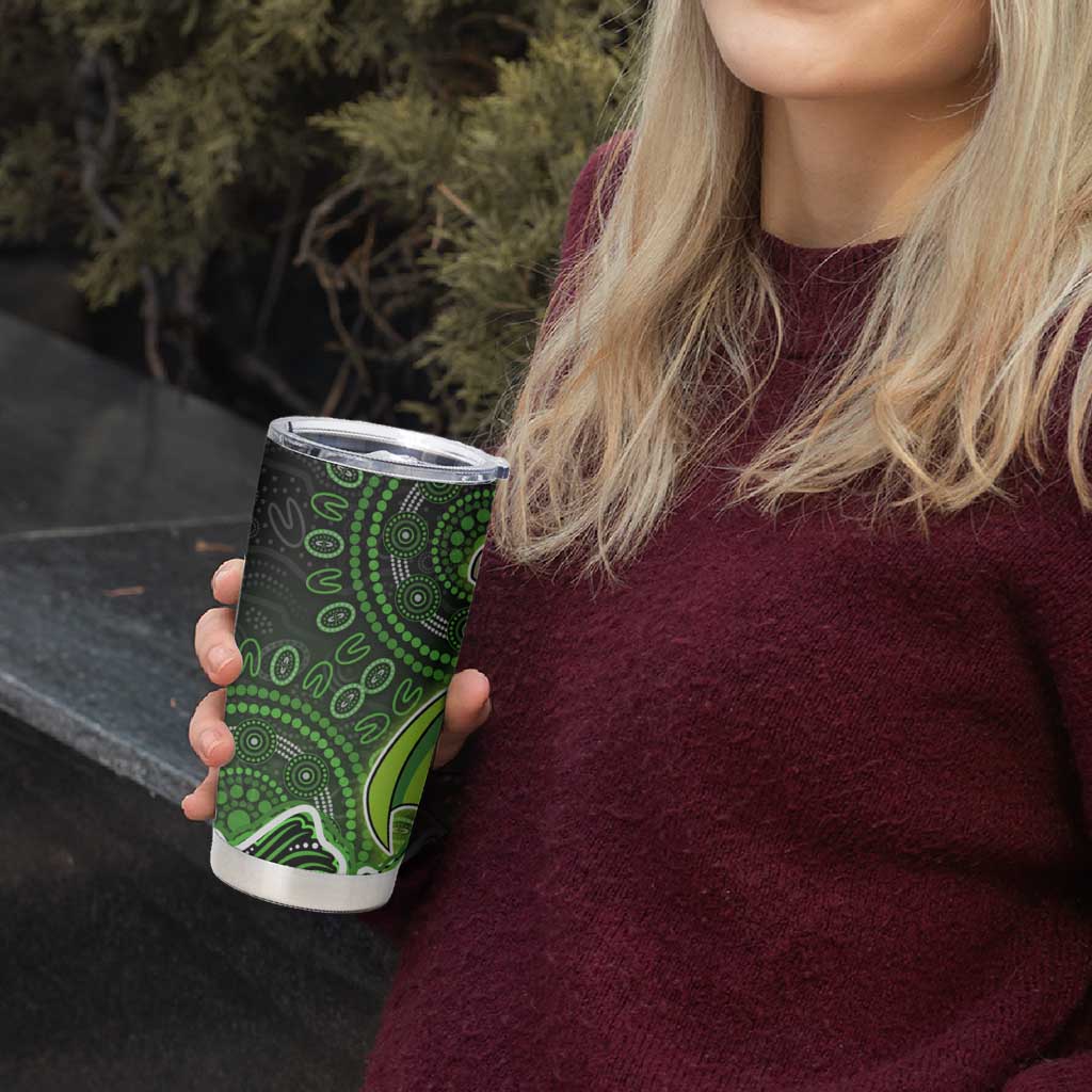 Sydney Thunder Cricket Mascot Tumbler Cup Aboriginal Dot Art Green And Black Tribal Pattern