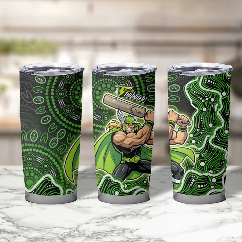 Sydney Thunder Cricket Mascot Tumbler Cup Aboriginal Dot Art Green And Black Tribal Pattern