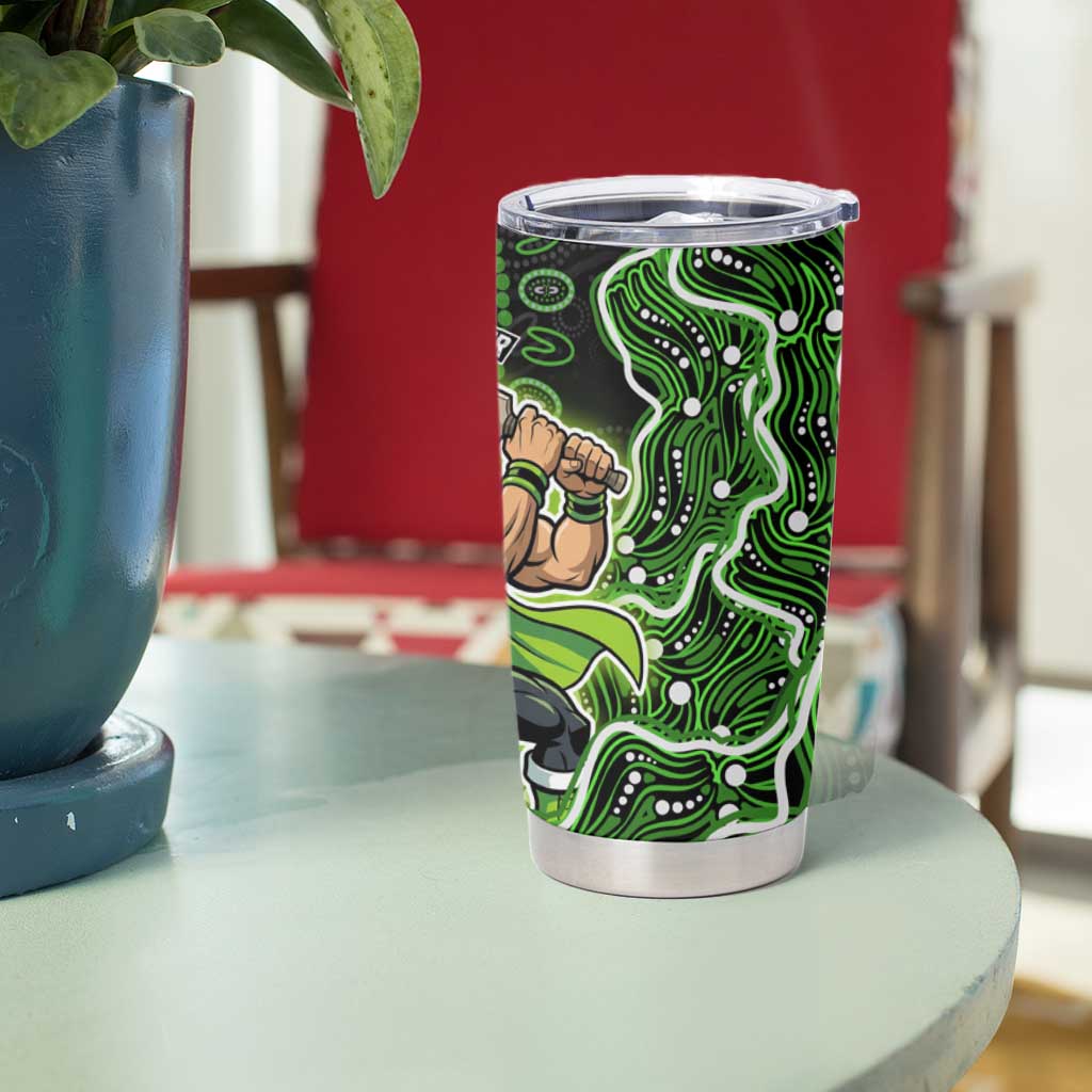 Sydney Thunder Cricket Mascot Tumbler Cup Aboriginal Dot Art Green And Black Tribal Pattern