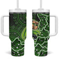 Sydney Thunder Cricket Mascot Tumbler With Handle Aboriginal Dot Art Green And Black Tribal Pattern
