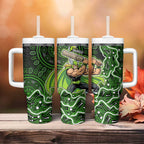 Sydney Thunder Cricket Mascot Tumbler With Handle Aboriginal Dot Art Green And Black Tribal Pattern