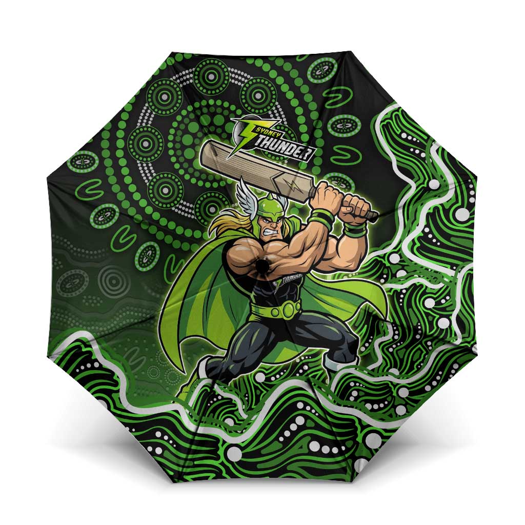 Sydney Thunder Cricket Mascot Umbrella Aboriginal Dot Art Green And Black Tribal Pattern