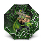Sydney Thunder Cricket Mascot Umbrella Aboriginal Dot Art Green And Black Tribal Pattern