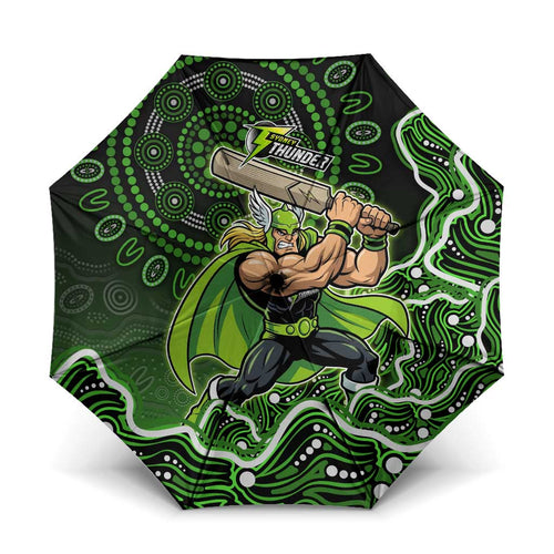 Sydney Thunder Cricket Mascot Umbrella Aboriginal Dot Art Green And Black Tribal Pattern