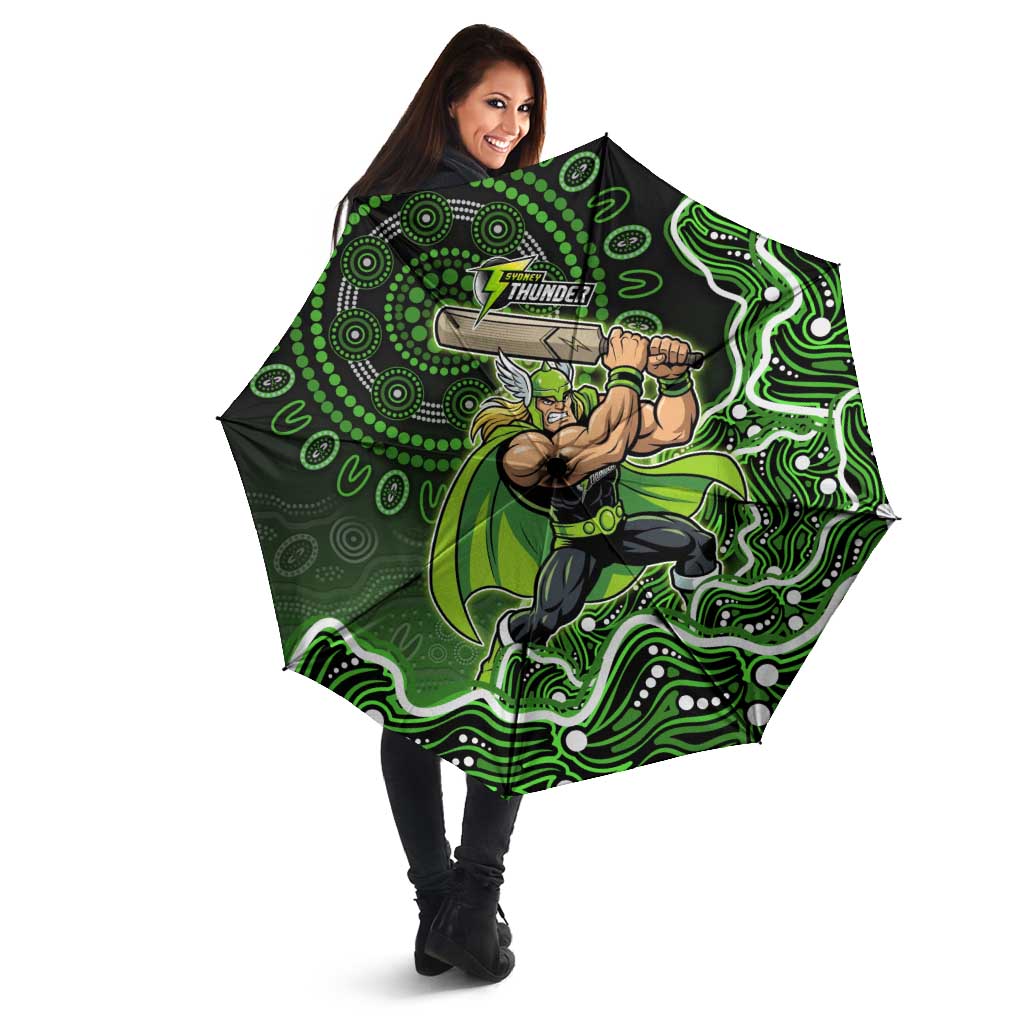 Sydney Thunder Cricket Mascot Umbrella Aboriginal Dot Art Green And Black Tribal Pattern