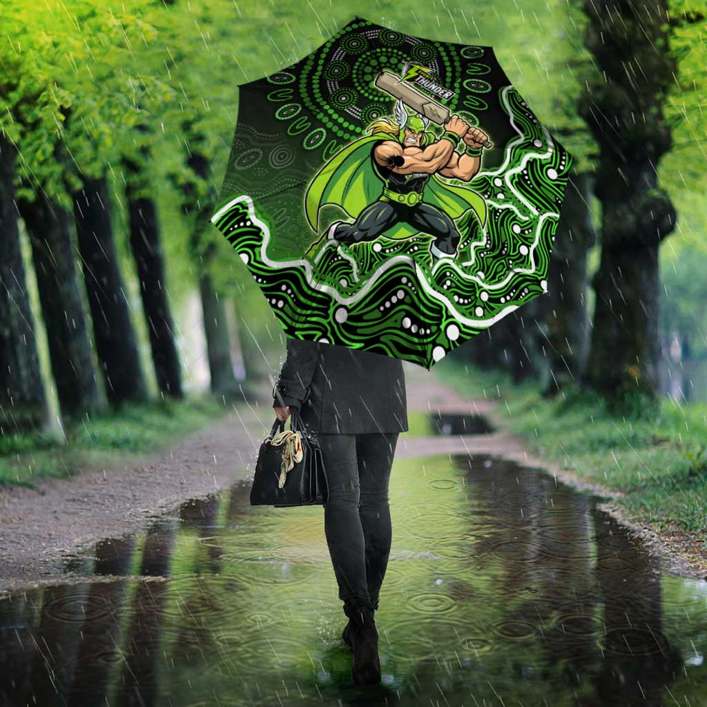 Sydney Thunder Cricket Mascot Umbrella Aboriginal Dot Art Green And Black Tribal Pattern