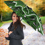 Sydney Thunder Cricket Mascot Umbrella Aboriginal Dot Art Green And Black Tribal Pattern