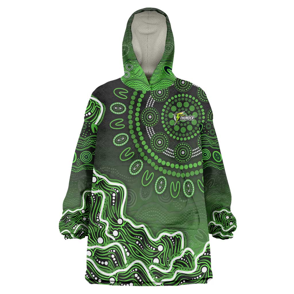 Sydney Thunder Cricket Mascot Wearable Blanket Hoodie Aboriginal Dot Art Green And Black Tribal Pattern