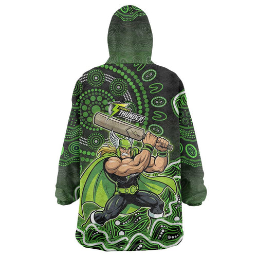 Sydney Thunder Cricket Mascot Wearable Blanket Hoodie Aboriginal Dot Art Green And Black Tribal Pattern