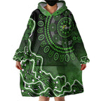 Sydney Thunder Cricket Mascot Wearable Blanket Hoodie Aboriginal Dot Art Green And Black Tribal Pattern