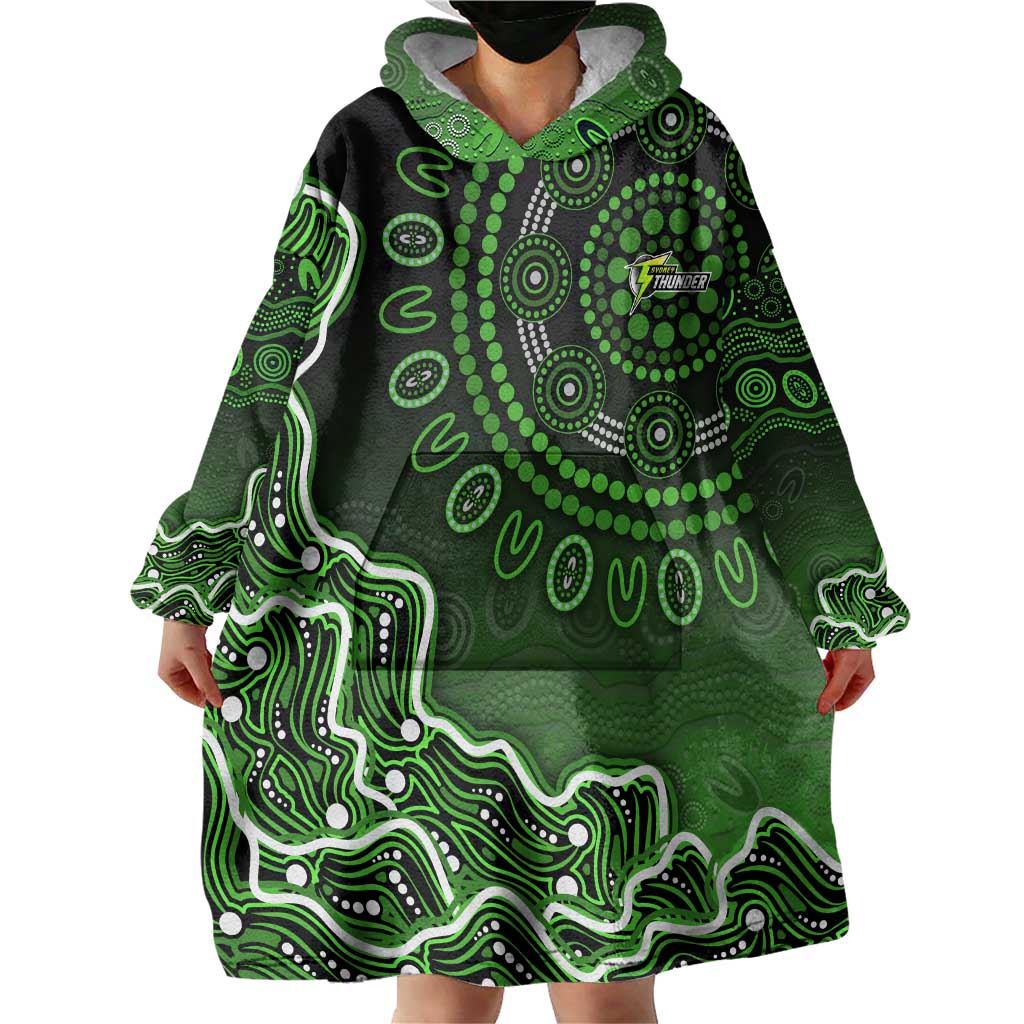 Sydney Thunder Cricket Mascot Wearable Blanket Hoodie Aboriginal Dot Art Green And Black Tribal Pattern