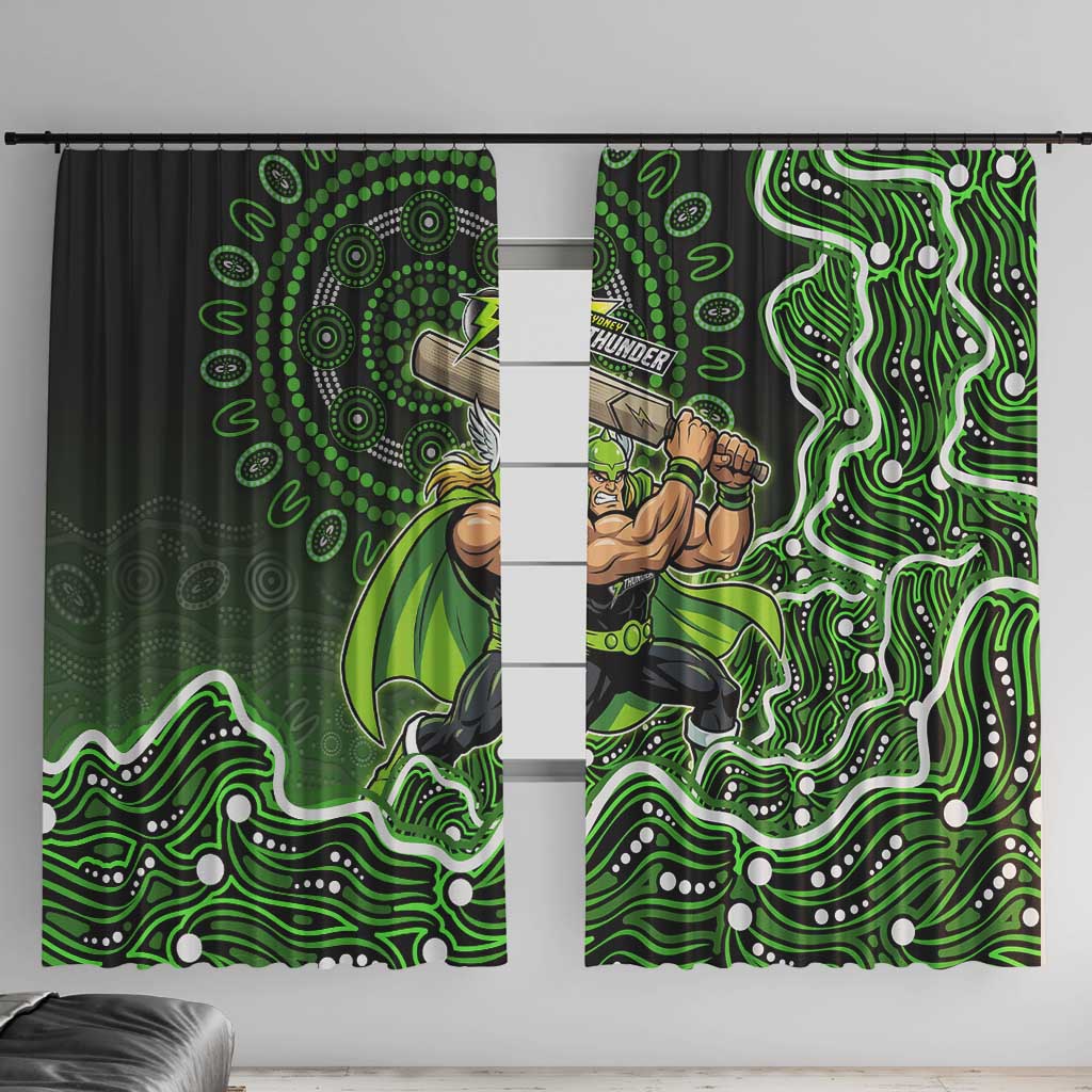Sydney Thunder Cricket Mascot Window Curtain Aboriginal Dot Art Green And Black Tribal Pattern