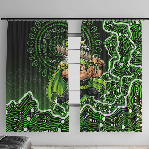 Sydney Thunder Cricket Mascot Window Curtain Aboriginal Dot Art Green And Black Tribal Pattern