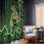 Sydney Thunder Cricket Mascot Window Curtain Aboriginal Dot Art Green And Black Tribal Pattern