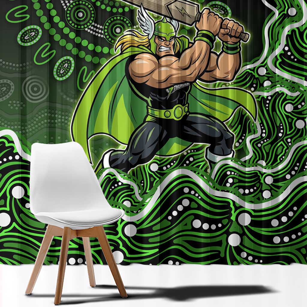 Sydney Thunder Cricket Mascot Window Curtain Aboriginal Dot Art Green And Black Tribal Pattern