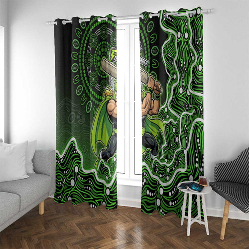 Sydney Thunder Cricket Mascot Window Curtain Aboriginal Dot Art Green And Black Tribal Pattern