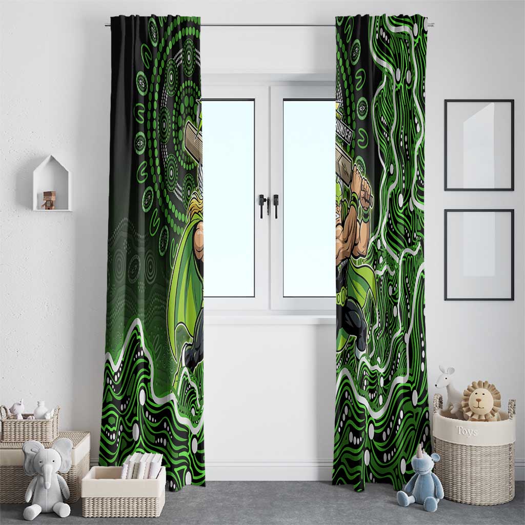 Sydney Thunder Cricket Mascot Window Curtain Aboriginal Dot Art Green And Black Tribal Pattern