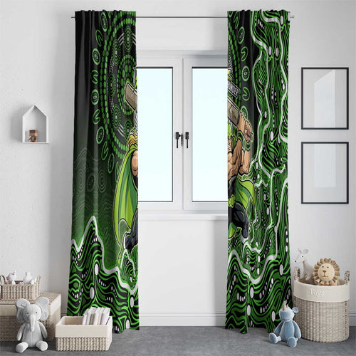 Sydney Thunder Cricket Mascot Window Curtain Aboriginal Dot Art Green And Black Tribal Pattern