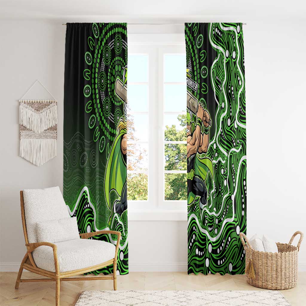 Sydney Thunder Cricket Mascot Window Curtain Aboriginal Dot Art Green And Black Tribal Pattern
