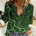 Sydney Thunder Cricket Mascot Women Casual Shirt Aboriginal Dot Art Green And Black Tribal Pattern