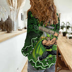 Sydney Thunder Cricket Mascot Women Casual Shirt Aboriginal Dot Art Green And Black Tribal Pattern