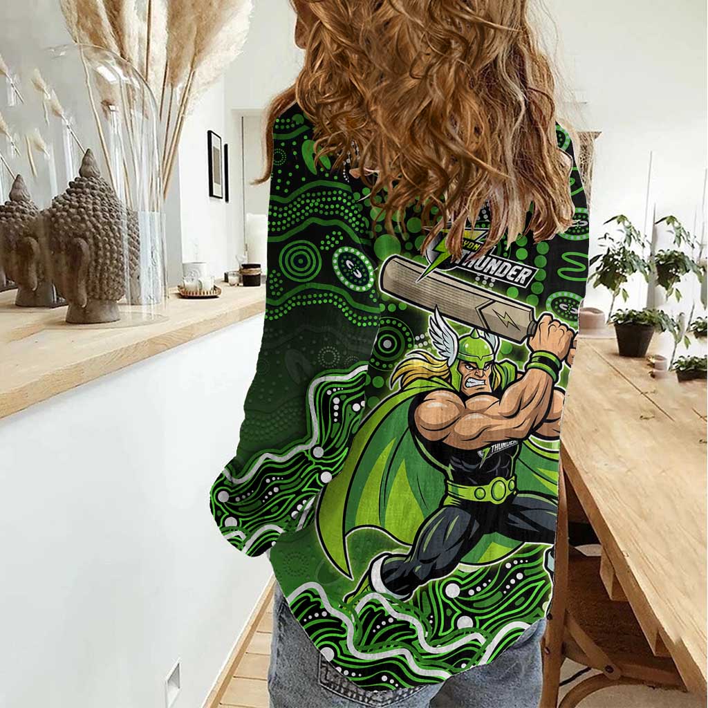 Sydney Thunder Cricket Mascot Women Casual Shirt Aboriginal Dot Art Green And Black Tribal Pattern