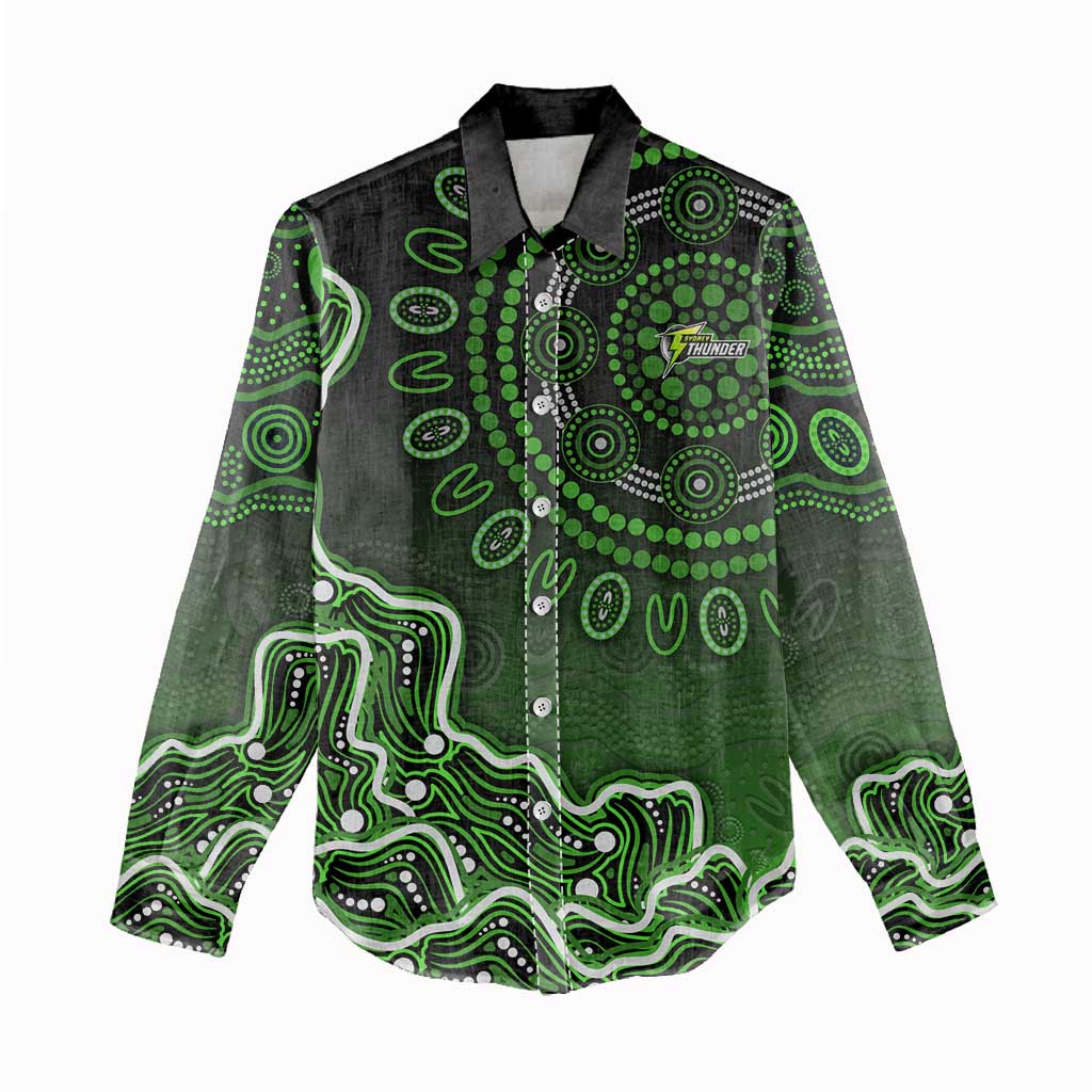 Sydney Thunder Cricket Mascot Women Casual Shirt Aboriginal Dot Art Green And Black Tribal Pattern