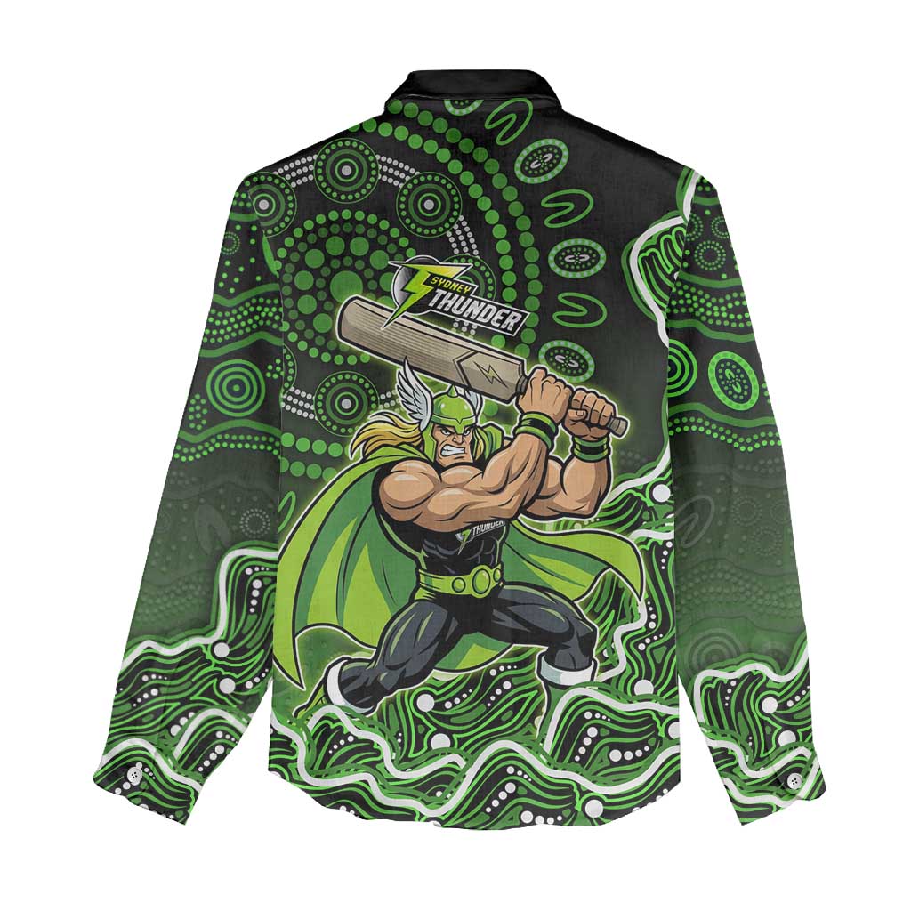 Sydney Thunder Cricket Mascot Women Casual Shirt Aboriginal Dot Art Green And Black Tribal Pattern