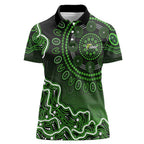 Sydney Thunder Cricket Mascot Women Polo Shirt Aboriginal Dot Art Green And Black Tribal Pattern