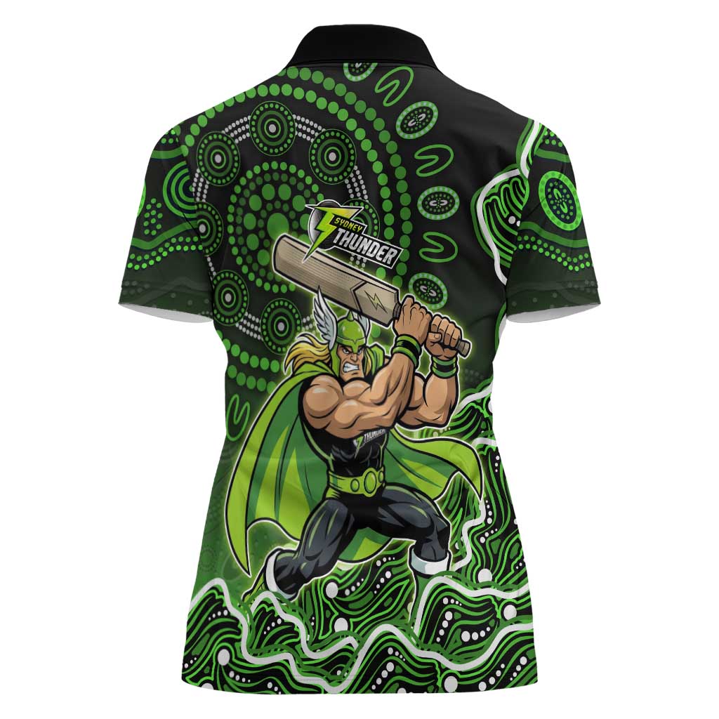 Sydney Thunder Cricket Mascot Women Polo Shirt Aboriginal Dot Art Green And Black Tribal Pattern