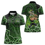 Sydney Thunder Cricket Mascot Women Polo Shirt Aboriginal Dot Art Green And Black Tribal Pattern