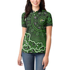 Sydney Thunder Cricket Mascot Women Polo Shirt Aboriginal Dot Art Green And Black Tribal Pattern