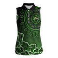 Sydney Thunder Cricket Mascot Women Sleeveless Polo Shirt Aboriginal Dot Art Green And Black Tribal Pattern
